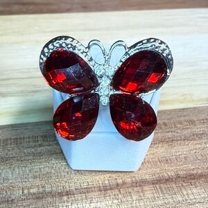 Elegant Red Gem Butterfly Ring